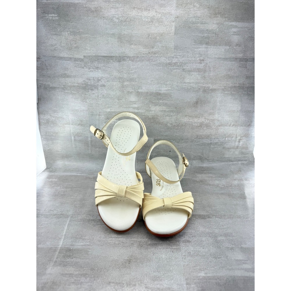 SAS Tripad Comfort Women Sz 6.5 M Cream Leather Wedge Sandals USA Bow Detail